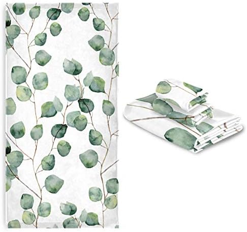 Oyihfvs akvarel eukaliptus okrugli lišće podružnice bešavne set od 3 vrlo meka upijajuća ručnika, 1 ručnik za kupanje, 1 ručnik za