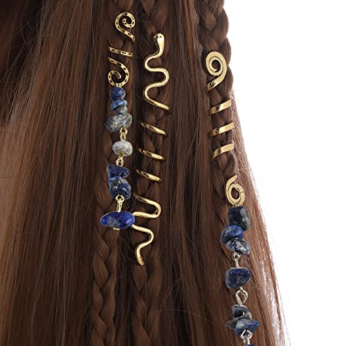 Frdtluthw nakit za kosu od plavog prirodnog kamena za pletenice, resama Dreadlock dodatna oprema za žene djevojke