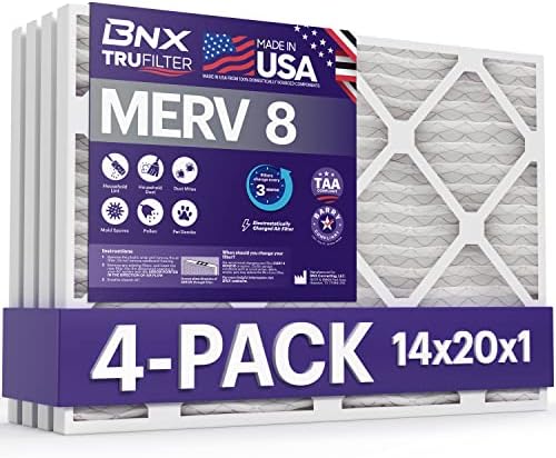Bnx 14x20x1 MERV 8 Filter za vazduh 4 Pakovanje - proizvedeno u SAD - elektrostatički plisirani Klima uređaj HVAC AC filteri za peći