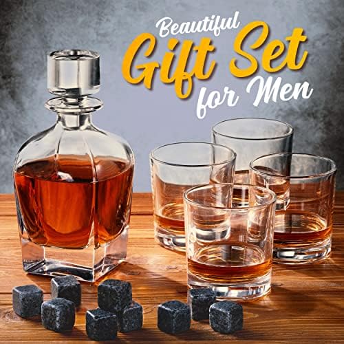 Set dekantera za viski za muškarce sa 4 čaše za piće i 9 kamenčića viskija – božićni poklon 2023 –
