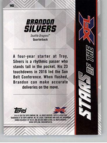 2020 TOPPS XFL zvijezde XFL 16 Brandon Silvers Seattle Dragons Fudbalska trgovačka kartica