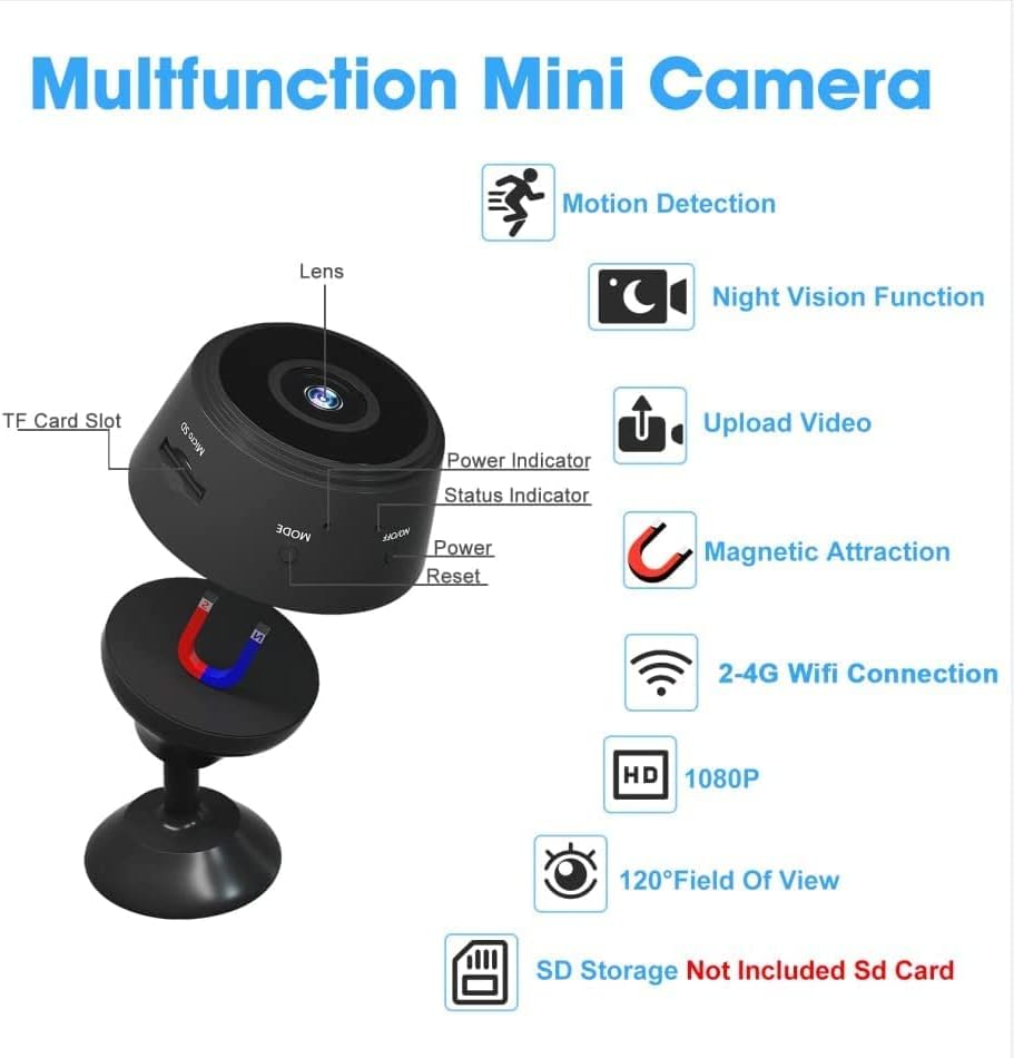 Mini špijunska kamera bežična WiFi špijunska kamera skrivena kamera Mala kamera špijunska kamera sa noćnim vidom i otkrivanjem pokreta