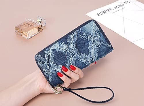 MKP kolekcija Ženska Moda dvostruki Zip oko novčanika Jean Denim duga torbica držač kreditne kartice Bifold dame Cluth narukvica za