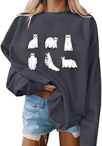 Modna bluza za ženske ležerne print o vratu labavi duks okrugli izrez Fit pulover vrhovi dugih rukava s vježbama