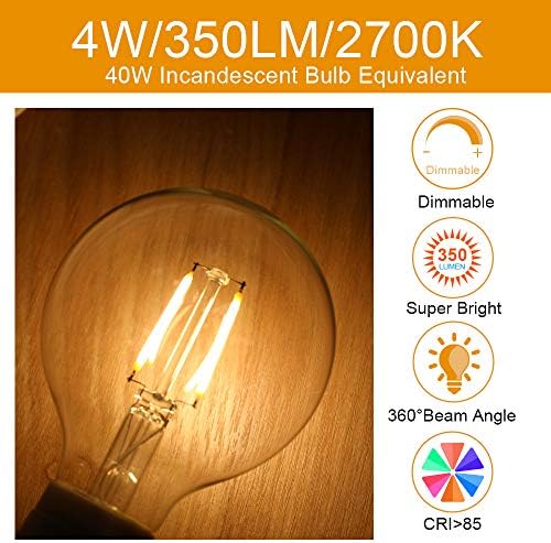 Energetska LED sijalica sa 12 paketa sa mogućnošću zatamnjivanja globusa, G25 Vintage sijalica, 40W ekvivalent, 350Lumens, 2700k meka