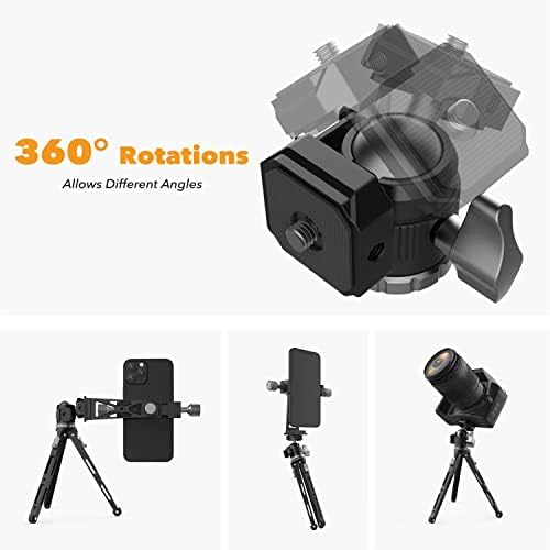 Prijenosni mini stativ za telefon, lagana stočna stolna stola stalak za stajanje, aluminijski mini stativ za kameru sa 360 ° kuglam