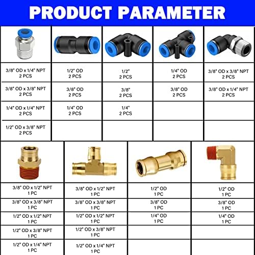 Eilxmag Dot Brass Air Line Quick Connect fitingi, PBT Push-To-Connect-fitingi NPT muški konac & mesing Air Brake Line fitingi Kit