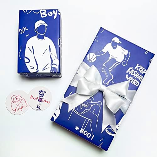Set papira za umotavanje poklona za djecu Dječaci Djevojčice odrasli plavi papir uključuje traku pribor pogodan za rođendanske Valentine