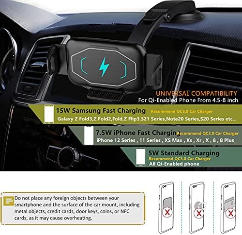 Energyspot 15W Qi Qi brza punjač za bežični automobil, nosač automatskog nosača automobila za vazdušni otvor za vazdušni otvor i nadzorna