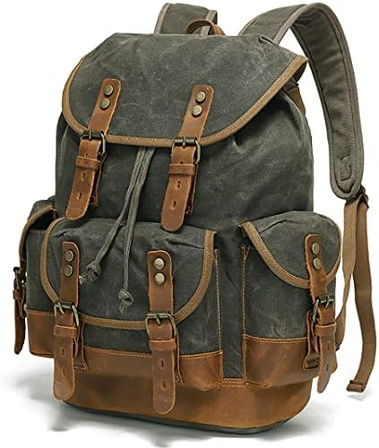Huachen vintage vosak obložena platnom i kožnom ruksak: prostrana trajna ruksaka za muškarce i žene, savršeno za putovanja, planinarenje i život na fakultetu