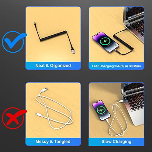 2 paketa namotanog iPhone munjevitog kabla za Apple CarPlay & MFi, kratki namotani kabl za punjenje iPhonea, namotani USB na Gromobranski