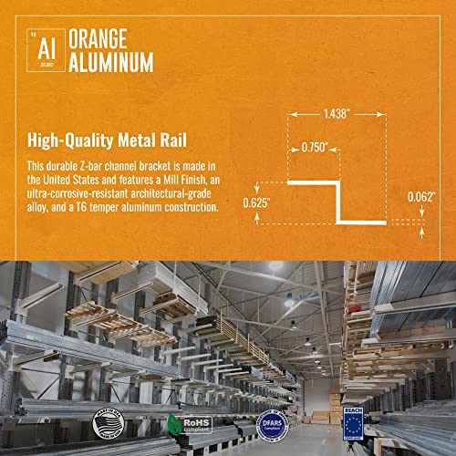 Aluminijum Z Bar od narandžastog aluminijuma, Ekstruzija metalne šine sa Dvokutnim Z-Kanalnim profilom, 1-1/8 x 1-1/8 x 1/16, dužina