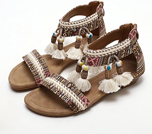 Plaže sandale za žene boemske etničke rimske cipele nazad Zipper stanovi sandale ljetni modni remen tobogani za djevojčice
