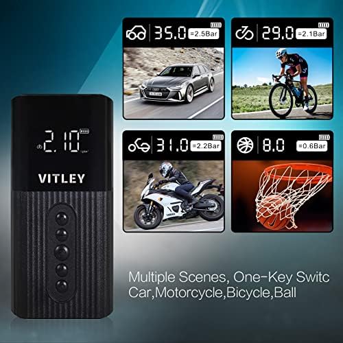 Vitley prijenosni kompresor za vazduh, inflator za bežični gume [moćan] 6000mAh sa digitalnim LED svjetlom, [brza inflacija] Car pumpa