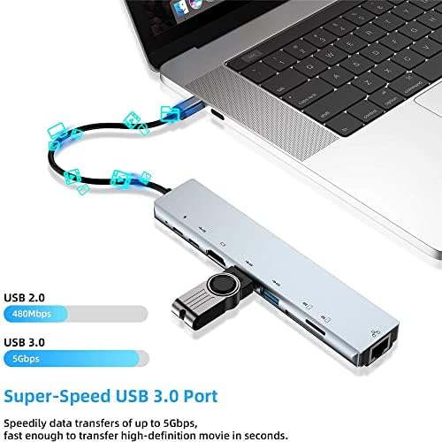 8-u-1 Adapter za priključnu stanicu USB-C Hub sa 4K HDMI HD ekranom / 87W USB-C PD3.0 dostava energije / USB-C prenos podataka / 2