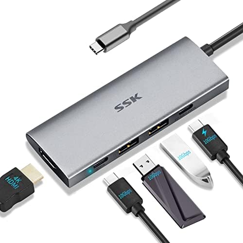 Paket SSK 5 u 1 USB C Hub sa 4K HDMI, 10Gbps USB C USB a portovi za prenos podataka i SSK M. 2 NVMe/SATA SSD kućište