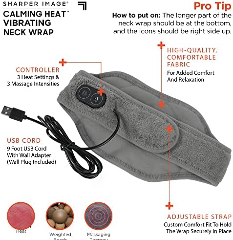 Smirujući toplotni omotač vrata Sharper Image lični električni jastuk za grijanje vrata sa vibracijama, 3 Heat & 3 Postavke vibracija