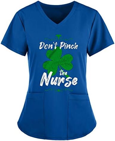 Ženska uniforma za njegu Dana Svetog Patrika kratki rukav radna odjeća Sretna djetelina štampana Scrub_Tops Nurse Tunic Tees