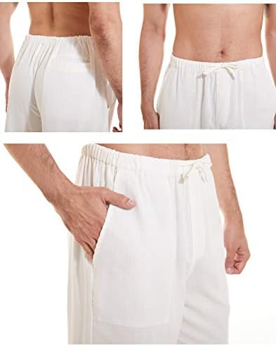 YuKaiChen muške lanene pamučne pantalone za jogu Casual labave trenirke pantalone na plaži Lounge pantalone