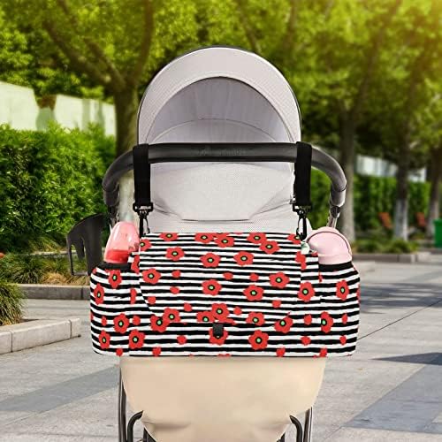 Cataku Black Stripes Moppy Baby kolica Organizator, univerzalna kolica dodatna torba sa 2 držača čaša, velika torba za ramena Buggy