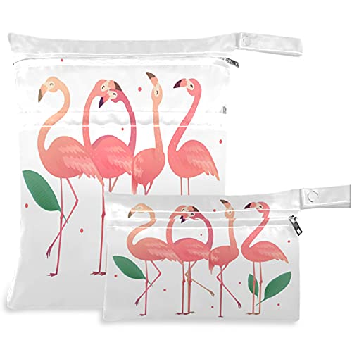 visesunny Flamingo 2kom mokra torba sa džepovima sa patentnim zatvaračem periva prostrana torba za pelene za višekratnu upotrebu za