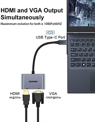 Shuomeng USB C do VGA HDMI adapter, 2 u 1 Tip C do VGA / HDMI 4K Prikaz video monitora, TV, projektori, adapter za macKobook, PC,
