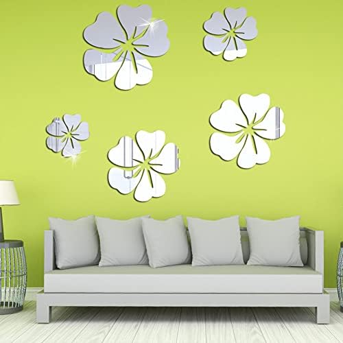 5pcs zidne naljepnice u obliku cvijeća zidova zrcalo zidne naljepnice za naljepnicu za kućnu dnevnu sobu, dekor 3D cvijet Diy ukras