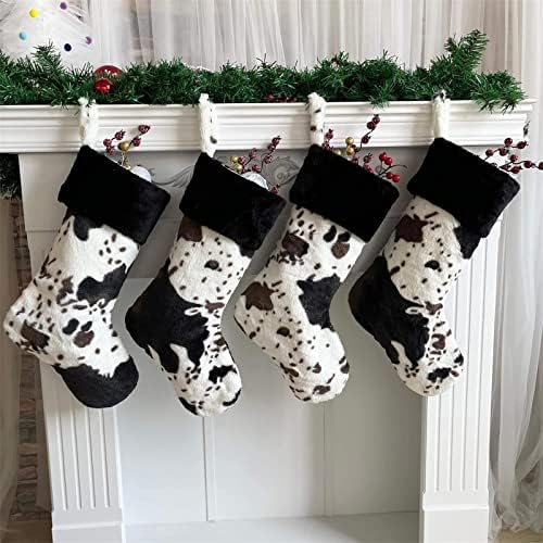 2022 Novi kravlje uzorak božićne čarape 20 inča Crnce i bijela poklon torba Plišasti privjesak Božićni ukrasi Driftwood Garland Nautical