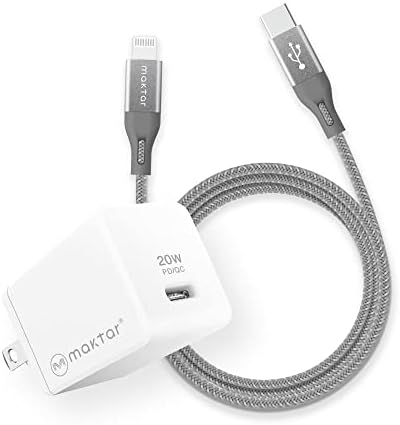 Maktar 20W USB C GAN punjač, ​​PD / QC 3.0 GAN II PPS Brzi kompaktni punjač Izdržljiv kompaktni brz punjač sa 3,9ft USB-C do munjevog