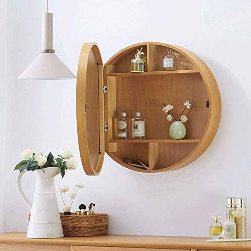 YOUYOUXI okrugli ormar za ogledalo u kupaonici na 3 nivoa, zidni ormar za odlaganje kupatila ormarić za lijekove sa drvenim okvirom