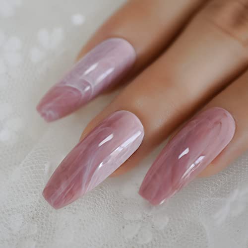 Ibeautying Pink Glossy sa mramornom teksturom presa na noktima za višekratnu upotrebu puni poklopac prirodni lažni nokti Nosivi kovčeg