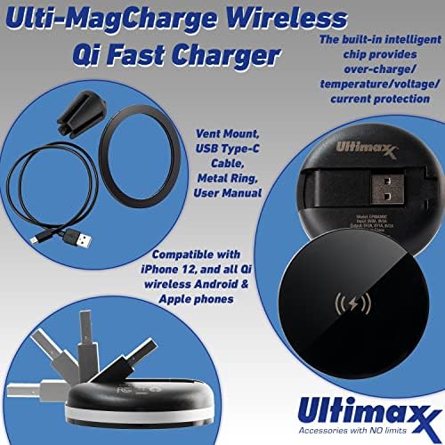 Ultimaxx USB Qi Fast Charger Pad kompatibilan sa iPhone 14/14 Plus / 14 Pro/14 Pro Max/13/13 Mini / se 2022/12/11/X / 8, Samsung Galaxy