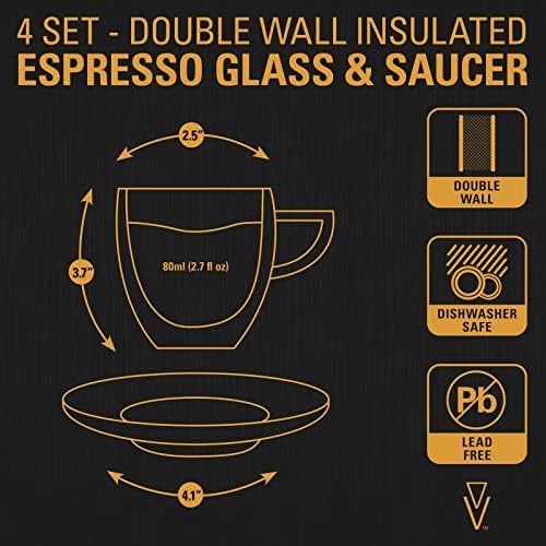 Tarver - dvostruko zidno izolirano staklo Espresso šalica sa tanjurom 2,7 fl oz, bistri