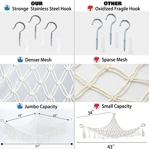 Punjena životinjska mreža ili viseći sa svjetlom, Yewiwin MacRame Viseć neto viseća za punjene životinjske igračke za skladištenje