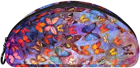 Mala šminkarska torba, patentno torbica Travel Kozmetički organizator za žene i djevojke, Galaxy Retro Rainbow Butterfly