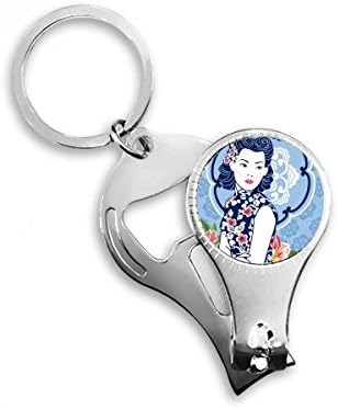 Kineska kultura Plava cvjetna žena Nail NIPPER prsten za ključeve za ključeva za ključeva
