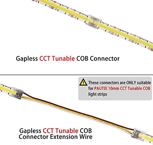 10 mm konektori za Pautix COB CCT Strip Strip Strip, 4pcs Transparentni prosječni srednji konektori, 3pcs Dual End ul popisala je