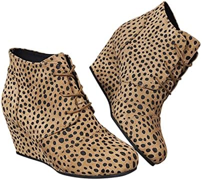 Modne čizme za žene Chunky pete čizme čipke čipke up antiede cipele udobni leopard okrugli nožni klinovi platform bootie