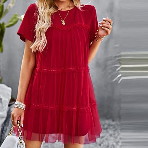 Ženska 2023 ljetne haljine labava kratki kratki rukav mini haljina čipkasti patchwork casual cvjetna ljuljačka haljina