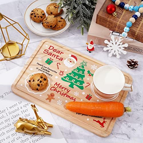 Anydesign Santa Cookie Plate Rectangle Božićne drvene Santa tretiraju se tretiraju Xmas Eve Santa Mlijeko i kolačić ladica slatka ploča Platter Mat drvena ploča za pladanj za božićne zalihe ukrasa