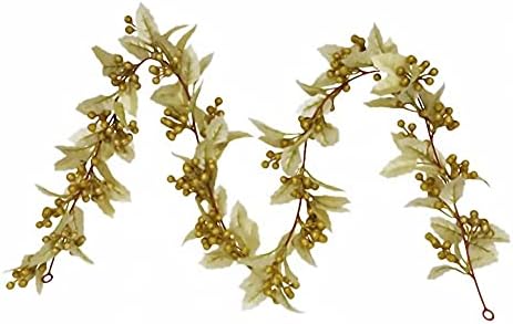 Scannay 6 stopa Božićni vijećnica Gold listovi, umjetno viseće vinove vinove loze sa zlatnim bobicama za unutarnje vanjsku kamina