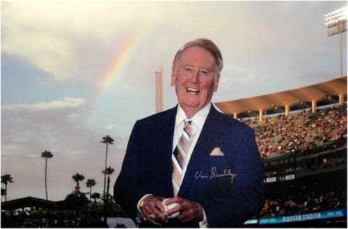 Vin Scully Ručno potpisano automatsko 22x34 MLB zadivljujuće rainbow platnene Dodgers JSA - autogramirana MLB Art