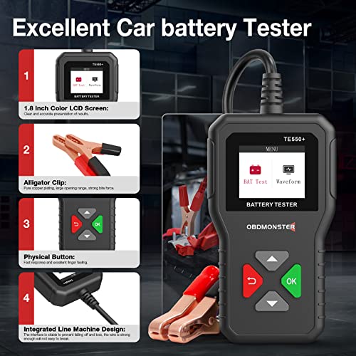 TE550 + 6V 12V 24V tester baterije, 100-2000 CCA Tester za napon 2AH-220Ah Digitalni automatsko analizer za punjenje Carking Sistem