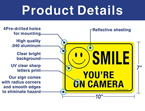 & nbsp; Faittoo Smile vi ste na znak kamere, 10x7 reflektirajuće rđe besplatno .40 Aluminijum, UV zaštićen, otporan na vremenske uslove,