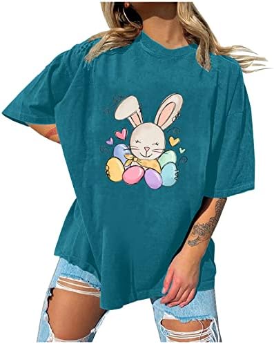 Žene okrugle vrat prevelike majice Uskršnje labave ležerne ljetne košulje Junior Tops Slatki zec tiskani grafički maziva