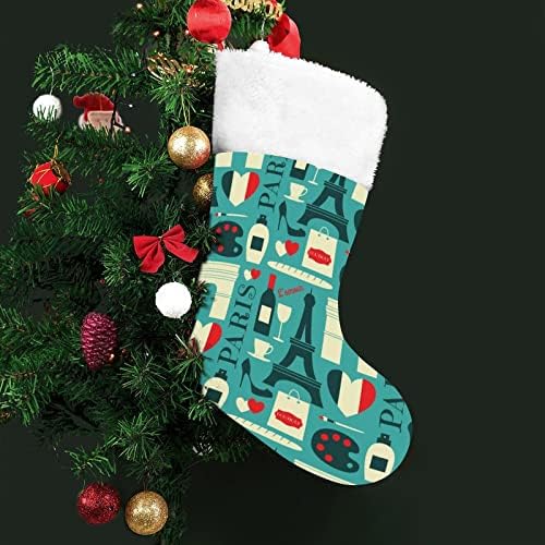 Volim paris božićne čarape sa plišanim kaminom viseći za Xmas Tree Doc dekor