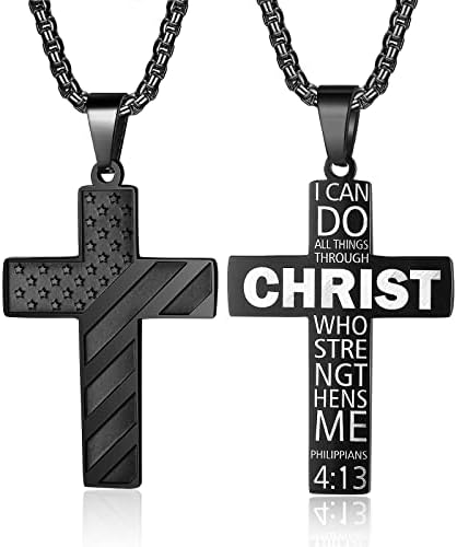 ZRAY američka zastava Cross ogrlica za muškarce lanac od nehrđajućeg čelika 24inch Biblija stih privjesak Patriotski nakit inspirativni