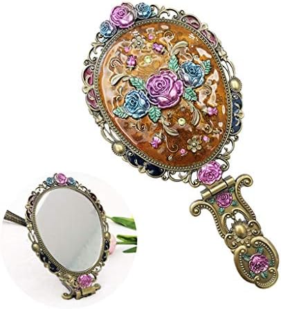 Fxlymr Vintage ručno ogledalo ručno ogledalo ogledalo za šminkanje mali preklopni šminka ručni alat za držanje izgleda-staklo alat