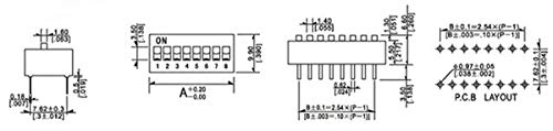 2-Smjerni DIP prekidač, 2 pozicija 4-pinski PCB montažni.