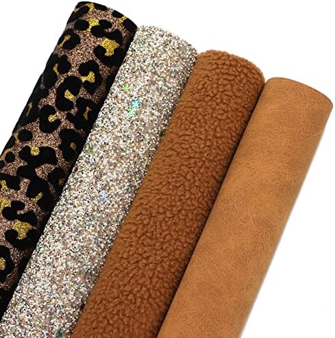 David accessories Brown Glitter štampana Sintetička kožna tkanina Chunky Glitter listovi od umjetne kože 4 kom 7,7 x12. 9 za DIY mašne